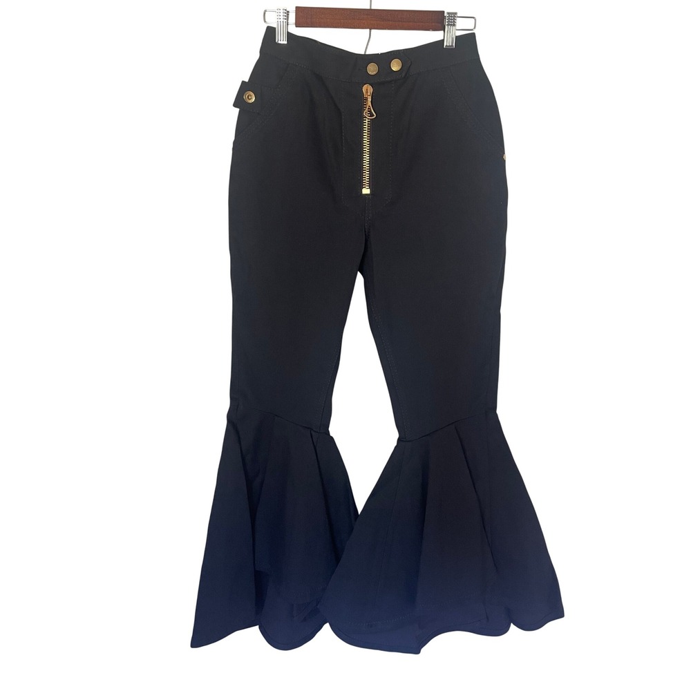ELLERY Wide Leg Crop Flare Pants High Waist Gold Zip Black Raw Size‎ 27 New